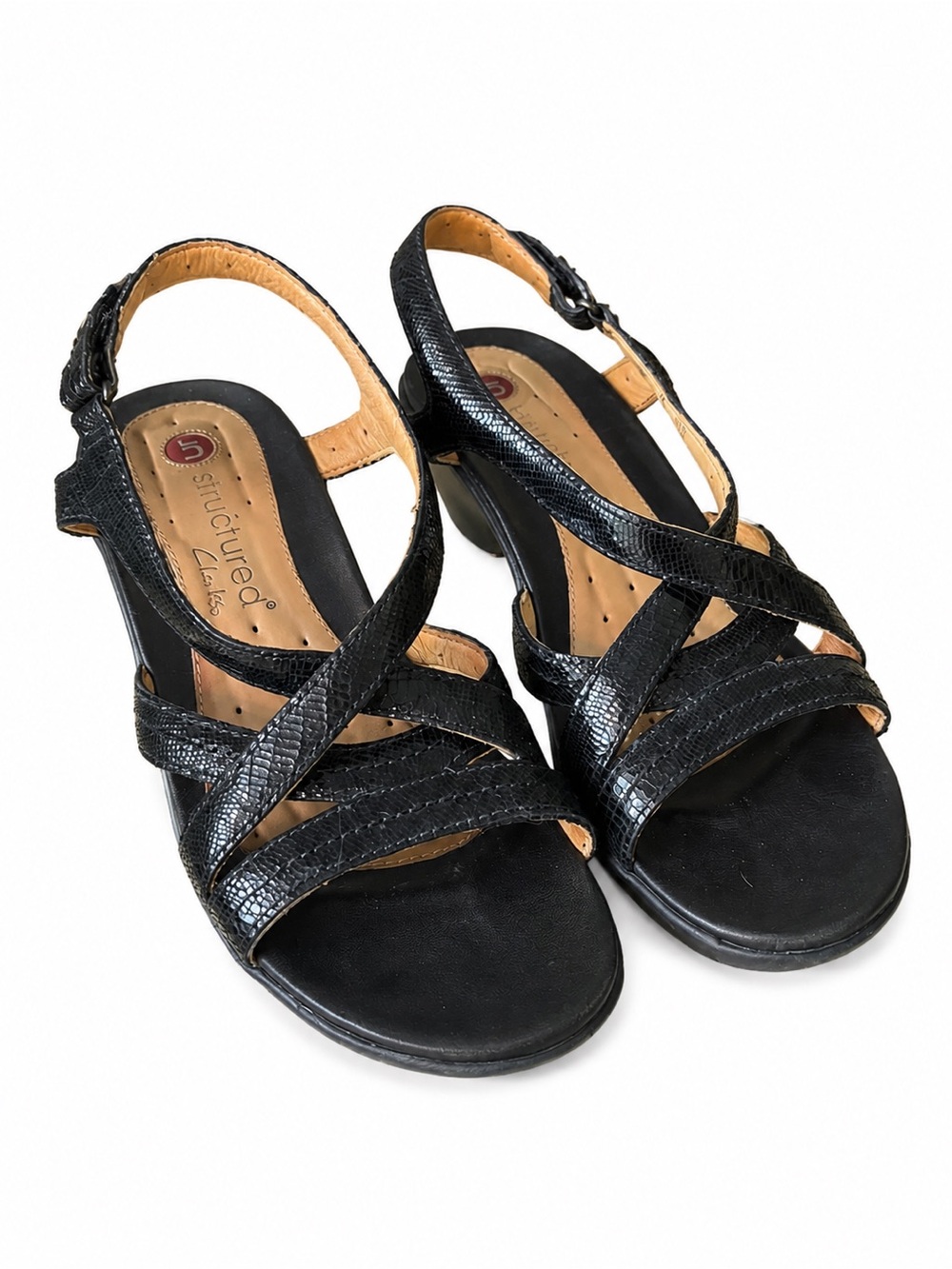 Clarks Unstructured Sandals 6.5M Black Leather Comfort Slingback Heels